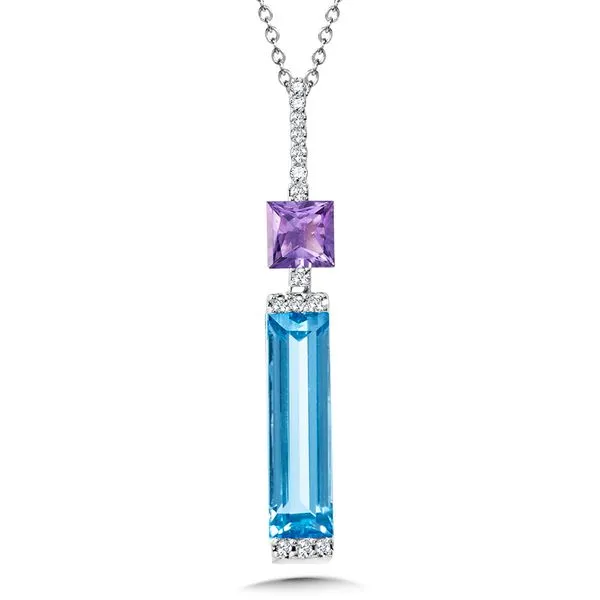 Baguette-Cut Blue Topaz & Princess-Cut Amethyst Dangling Diamond Pendant Grayson & Co. Jewelers Iron Mountain, MI