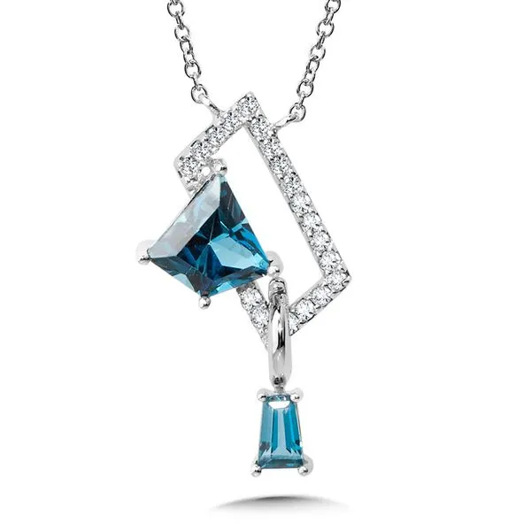 Kite-Cut London Blue Topaz & Tapered Baguette-Cut Swiss Blue Topaz Asymmetrical Diamond Necklace Grayson & Co. Jewelers Iron Mountain, MI
