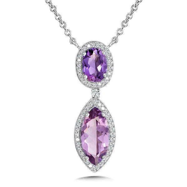 Luxe Oval-Cut & Marquise-Cut Amethyst & Diamond Halo Necklace Gold Mine Jewelers Jackson, CA