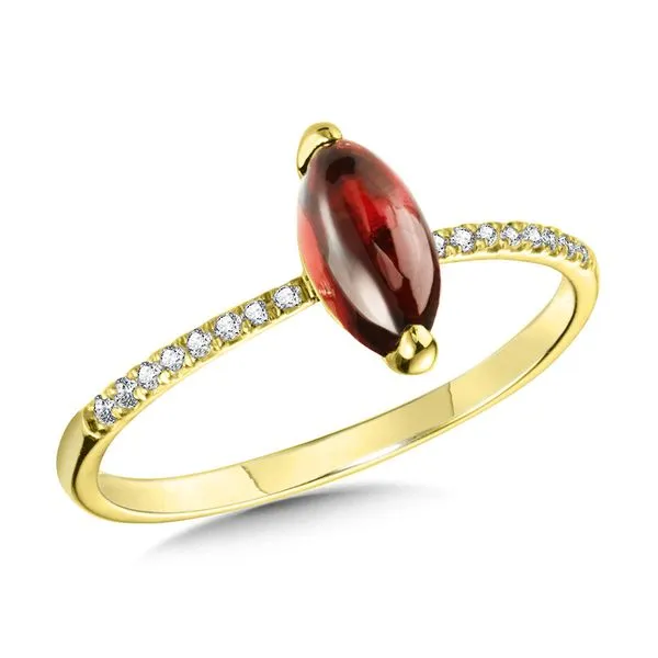 Rounded Cabochon Marquise-Cut Garnet & Diamond Petite Straight Ring Gold Mine Jewelers Jackson, CA