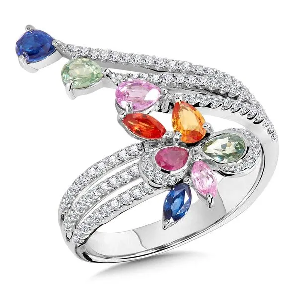 Dramatic Bypass Mixed Sapphire, Ruby & Diamond Cocktail Ring Gold Mine Jewelers Jackson, CA