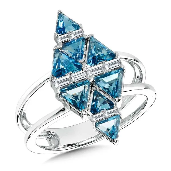 Trillion-Cut London Blue Topaz & Baguette Diamond Hexagon-Shaped Cocktail Ring Grayson & Co. Jewelers Iron Mountain, MI
