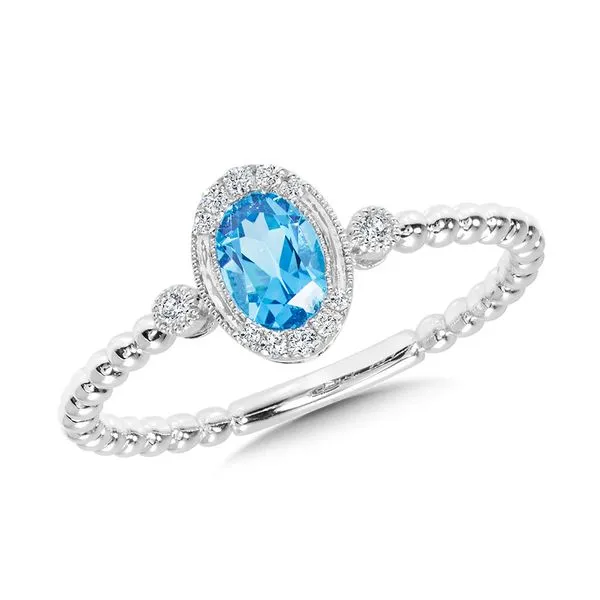 Oval-Cut Swiss Blue Topaz & Diamond Milgrain Halo Beaded Shank Ring Grayson & Co. Jewelers Iron Mountain, MI