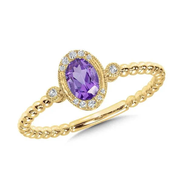 Oval-Cut Amethyst & Diamond Milgrain Halo Beaded Shank Ring Grayson & Co. Jewelers Iron Mountain, MI