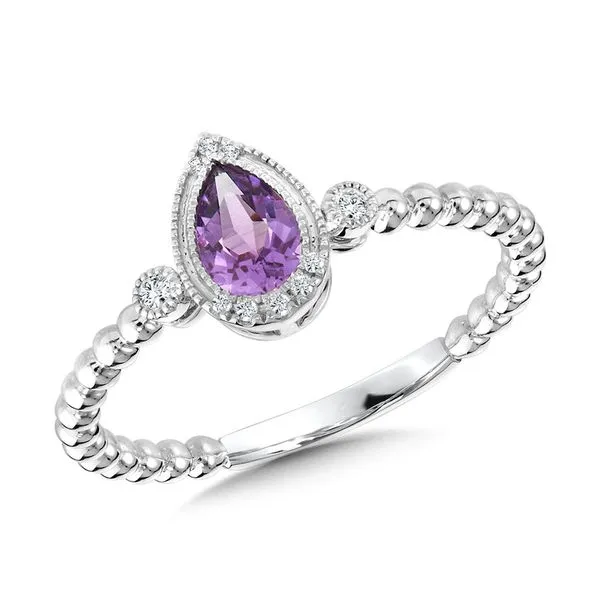 Pear-Cut Amethyst & Diamond Milgrain Halo Beaded Shank Ring Gold Mine Jewelers Jackson, CA