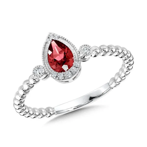 Pear-Cut Garnet & Diamond Milgrain Halo Beaded Shank Ring Grayson & Co. Jewelers Iron Mountain, MI