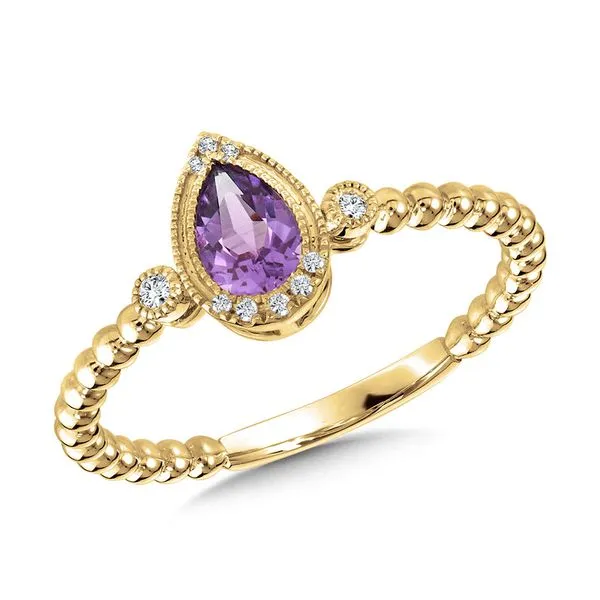 Pear-Cut Amethyst & Diamond Milgrain Halo Beaded Shank Ring Grayson & Co. Jewelers Iron Mountain, MI