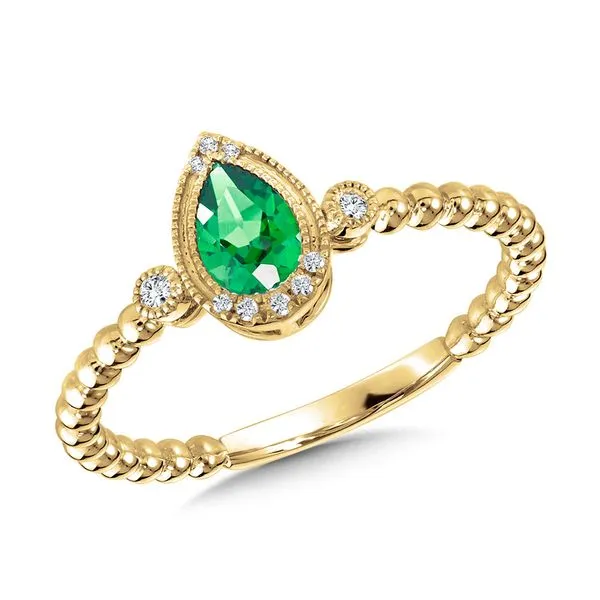 Pear-Cut Green Quartz & Diamond Milgrain Halo Beaded Shank Ring Grayson & Co. Jewelers Iron Mountain, MI