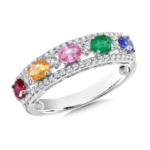 3-Row Oval-Cut Mixed Sapphire & Ruby Diamond Rainbow Band Grayson & Co. Jewelers Iron Mountain, MI