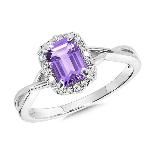 Emerald Cut Amethyst & Diamond Halo Crisscross Ring Gold Mine Jewelers Jackson, CA