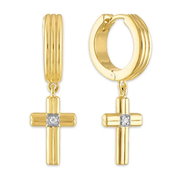Men's Esquire 14K Yellow Gold Plated Sterling Silver Dangling Cross Hoop Earrings Grayson & Co. Jewelers Iron Mountain, MI