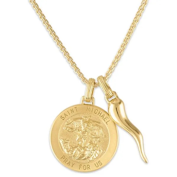Men's Esquire 14K Yellow Gold Plated Silver Saint Michael Pendant & Italian Horn Timmreck & McNicol Jewelers McMinnville, OR