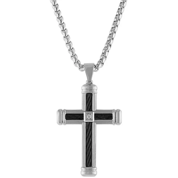 Men's Esquire Diamond & Black Cable Steel Cross Grayson & Co. Jewelers Iron Mountain, MI