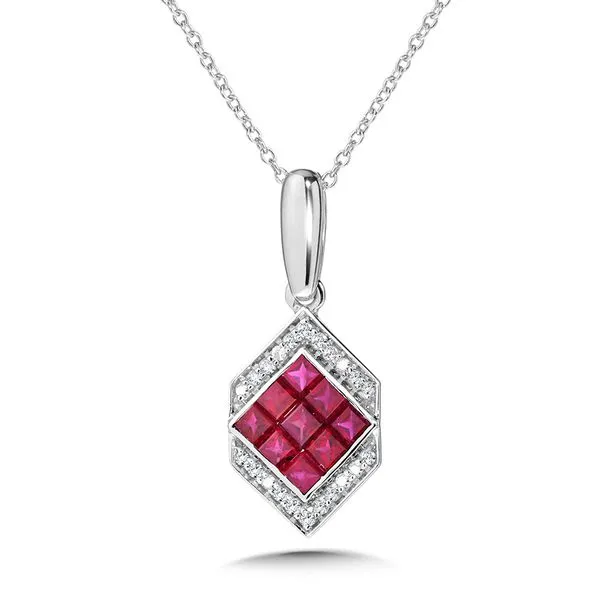 Princess-Cut Ruby Cluster & Partial Diamond Halo Hexagon Pendant Grayson & Co. Jewelers Iron Mountain, MI