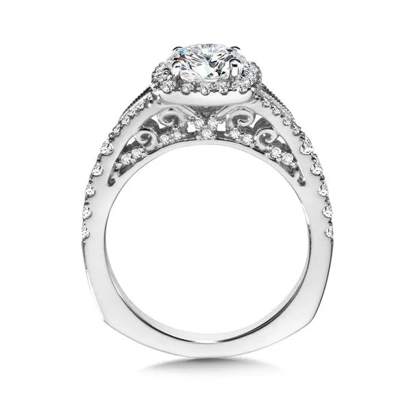 Split Shank Cushion-Shaped Halo Diamond Engagement Ring Image 2 Gold Mine Jewelers Jackson, CA