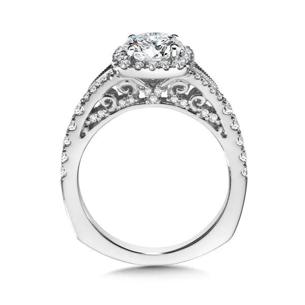 Split Shank Cushion-Shaped Halo Diamond Engagement Ring Image 3 Gold Mine Jewelers Jackson, CA