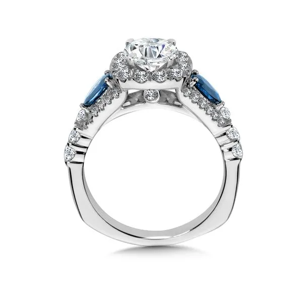 Cushion-Shaped Halo Diamond and Sapphire Engagement Ring Image 2 Diamond Design Jewelers Somerset, KY