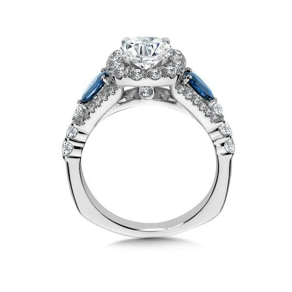 Cushion-Shaped Halo Diamond and Sapphire Engagement Ring Image 3 Diamond Design Jewelers Somerset, KY