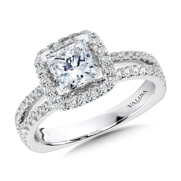Princess-Cut Split Shank Diamond Halo Engagement Ring Diamond Design Jewelers Somerset, KY
