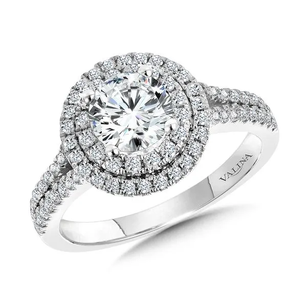 Round Double-Halo Split Shank Engagement Ring The Jewelry Source El Segundo, CA