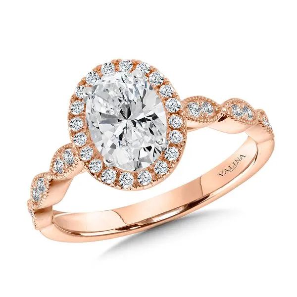 Scalloped & Milgrain-Beaded Oval Halo Engagement Ring Gold Mine Jewelers Jackson, CA