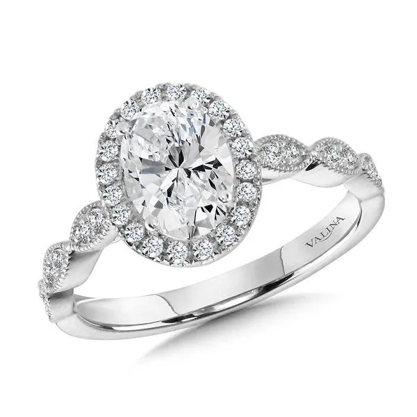 Scalloped & Milgrain-Beaded Oval Halo Engagement Ring Gold Mine Jewelers Jackson, CA