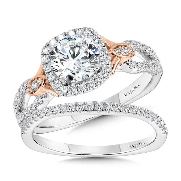 Dual-Tone Split Shank Cushion-Shaped Halo Engagement Ring Image 2 Midtown Diamonds Reno, NV