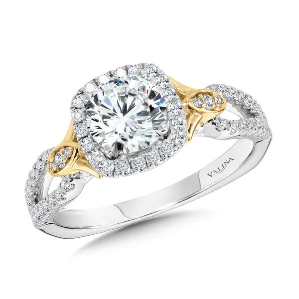 Dual-Tone Split Shank Cushion-Shaped Halo Engagement Ring Midtown Diamonds Reno, NV