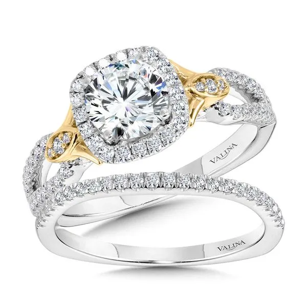 Dual-Tone Split Shank Cushion-Shaped Halo Engagement Ring Image 3 Midtown Diamonds Reno, NV