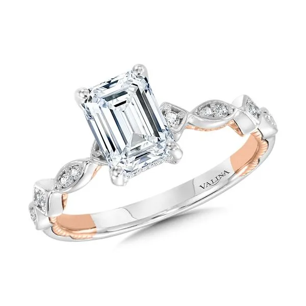 Emerald-Cut Diamond & Two-Tone, Milgrain-Beaded, Stackable Hidden Halo Engagement Ring Image 4 Gold Mine Jewelers Jackson, CA