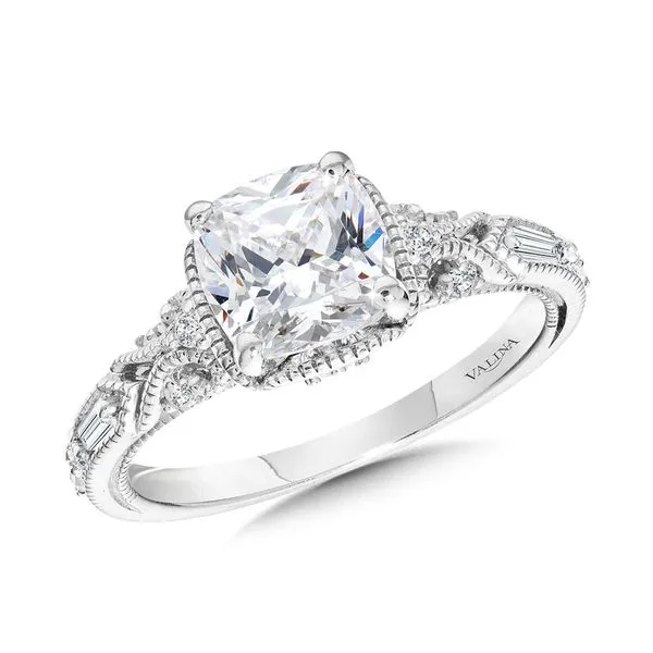 Cushion-Cut, Tapered & Intricately Milgrain-Beaded Diamond Engagement Ring Sanders Jewelers Gainesville, FL