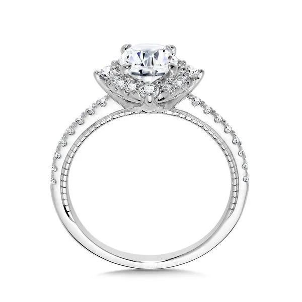 Four-Pointed Halo & Oval-Cut Milgrain-Beaded Diamond Engagement Ring Image 2 Midtown Diamonds Reno, NV