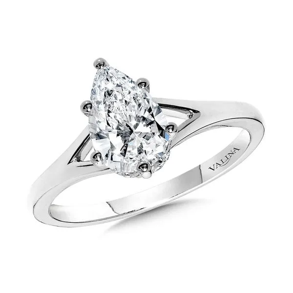 Six-Prong Pear-Cut Diamond Split Shank Engagement Ring w/ Chevron Collar Sanders Jewelers Gainesville, FL