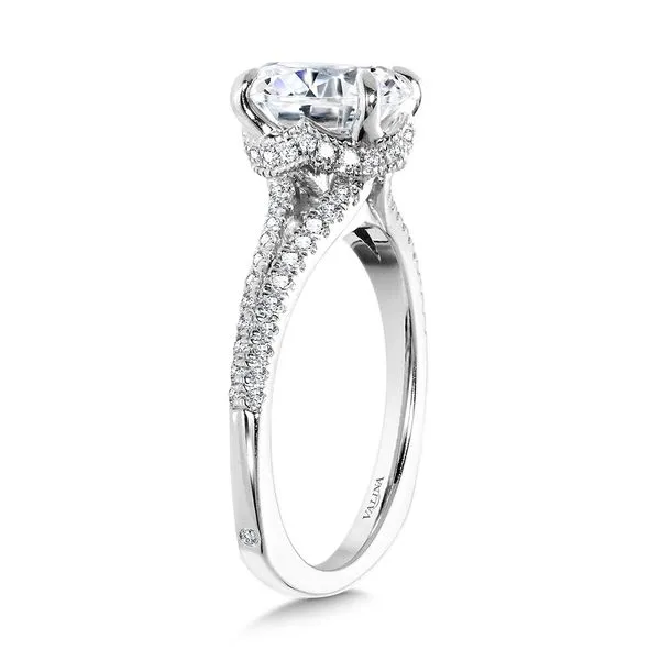 Split Shank Diamond Engagement Ring w/ Milgrain-Beaded Chevron Collar Image 3 Gold Mine Jewelers Jackson, CA