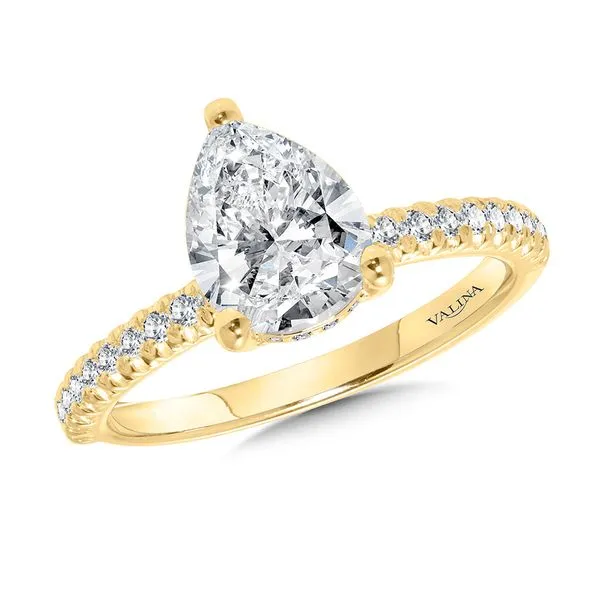 Straight Pear-Cut Diamond & Hidden Halo Engagement Ring Sanders Jewelers Gainesville, FL
