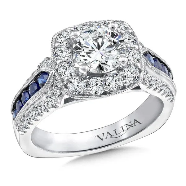Diamond and Blue Sapphire Halo Engagement Ring The Jewelry Source El Segundo, CA