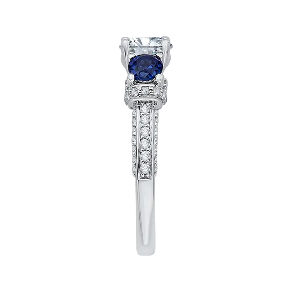 Euro Shank Round Diamond and Sapphire Three-Stone Engagement Ring in 14K White Gold (Semi-Mount) Image 3 James Gattas Jewelers Memphis, TN