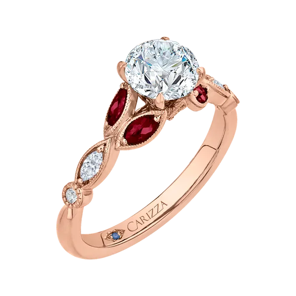 Round Diamond and Ruby Engagement Ring in 14K Rose Gold (Semi-Mount) Image 2 Diamond Shop Ada, OK