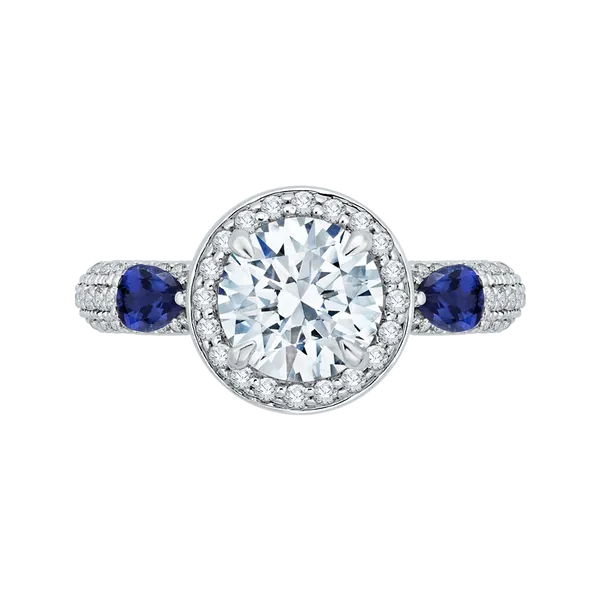Round Diamond Halo Engagement Ring with Sapphire in 14K White Gold (Semi-Mount) Diamond Shop Ada, OK