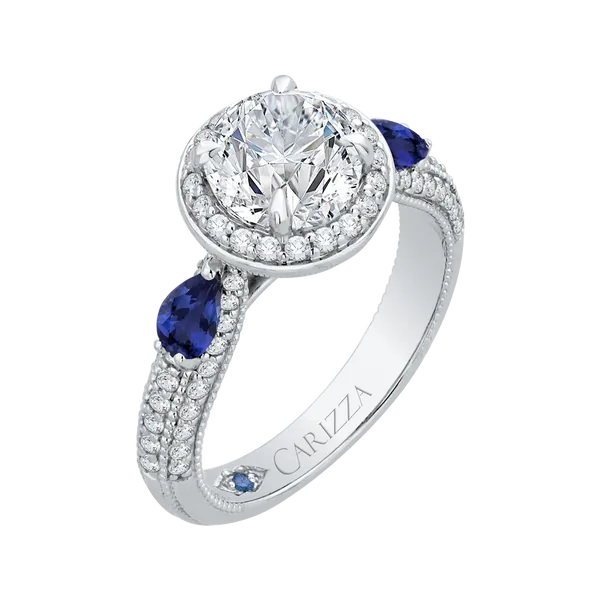 Round Diamond Halo Engagement Ring with Sapphire in 14K White Gold (Semi-Mount) Image 2 Diamond Shop Ada, OK