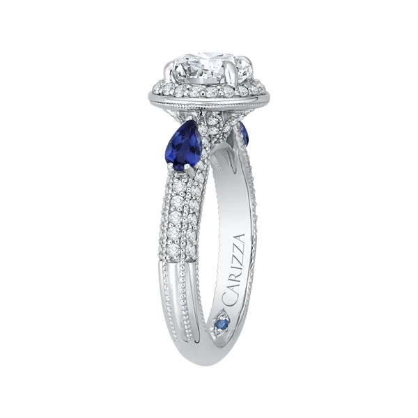 Round Diamond Halo Engagement Ring with Sapphire in 14K White Gold (Semi-Mount) Image 3 Diamond Shop Ada, OK