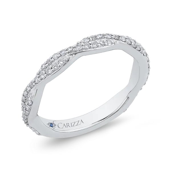 Round Diamond Criss-Cross Wedding Band in 14K White Gold Image 2 James Gattas Jewelers Memphis, TN
