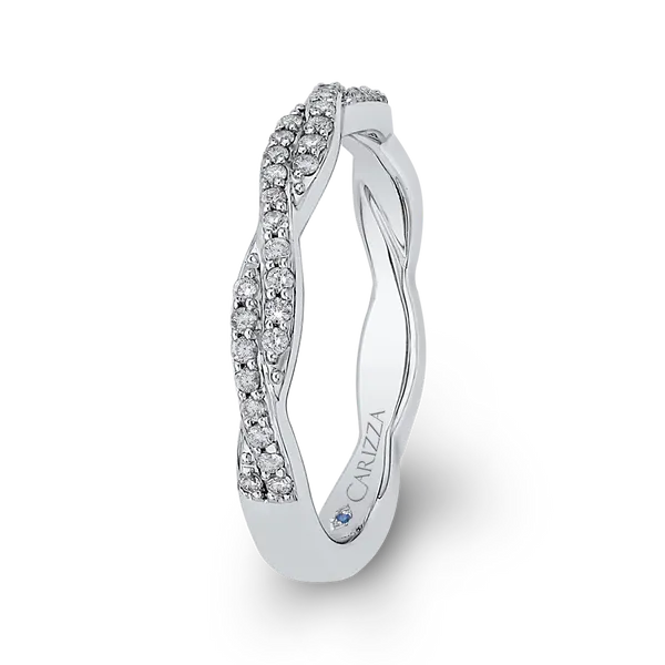 Round Diamond Criss-Cross Wedding Band in 14K White Gold Image 3 James Gattas Jewelers Memphis, TN