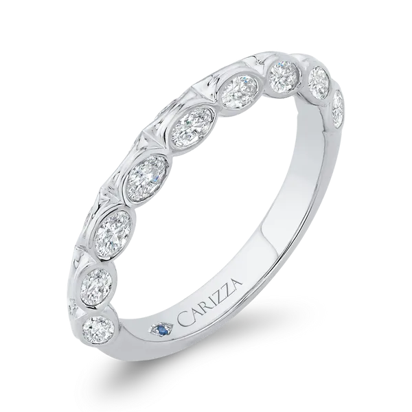 Bezel Set Double Row Diamond Wedding Band in 14K White Gold Image 2 Diamond Shop Ada, OK