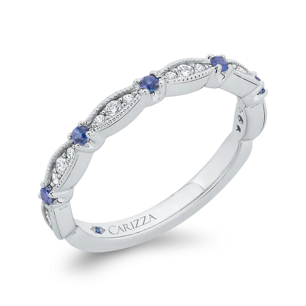 Round Diamond & Sapphire Wedding Band in 14K White Gold Image 2 Alan Miller Jewelers Oregon, OH