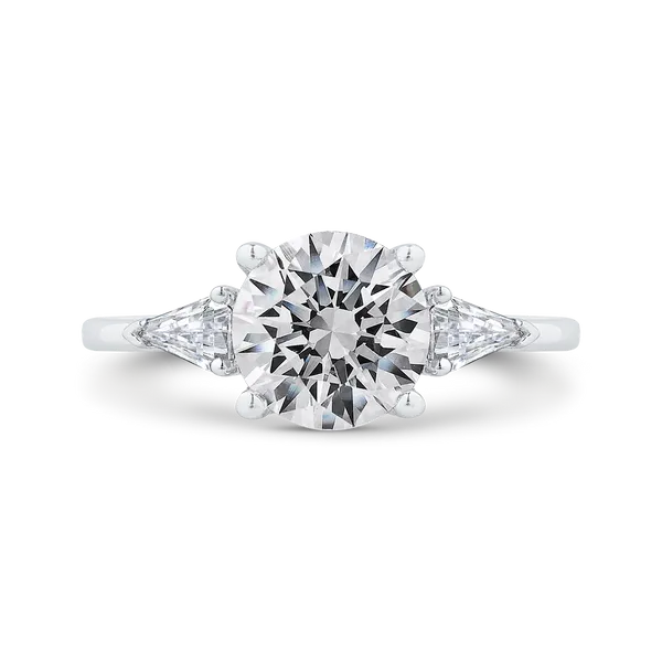 14K White Gold Three Stone Engagement Ring Center Round with Shield-cut sides Diamond Alan Miller Jewelers Oregon, OH