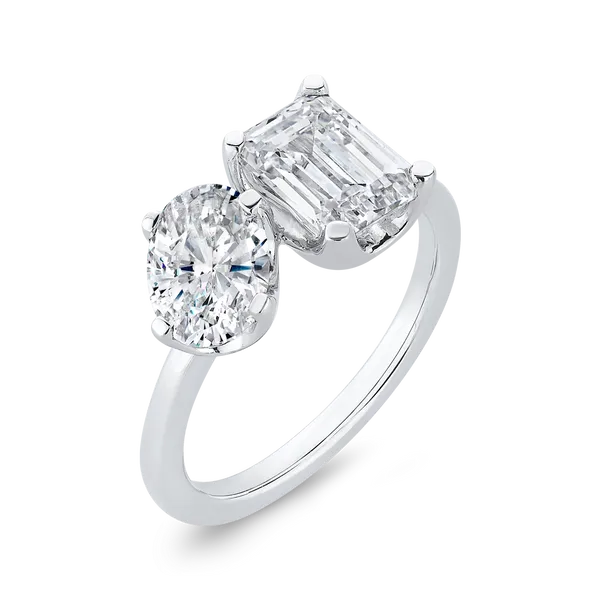 14K White Gold Two Stone Engagement Ring Center with Oval & Radiant Diamond Image 2 Woelk's House of Diamonds Russell, KS