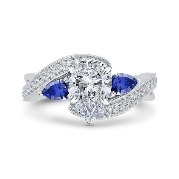 Pear Cut Diamond Engagement Ring with Sapphire in 14K White Gold (Semi-Mount) Diamond Shop Ada, OK