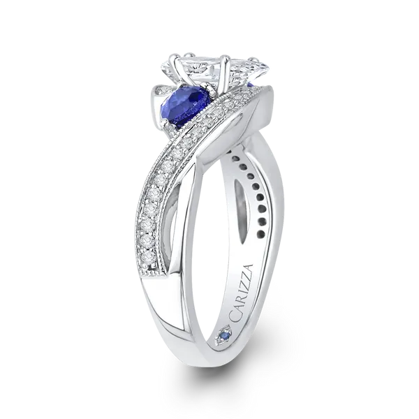 Pear Cut Diamond Engagement Ring with Sapphire in 14K White Gold (Semi-Mount) Image 2 Diamond Shop Ada, OK