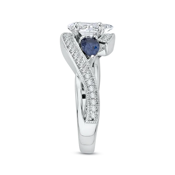 Pear Cut Diamond Engagement Ring with Sapphire in 14K White Gold (Semi-Mount) Image 3 Diamond Shop Ada, OK
